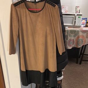 Tiana B. Brown A-line Dress with 3/4 Sleeves and Crew Neck for Work or casual